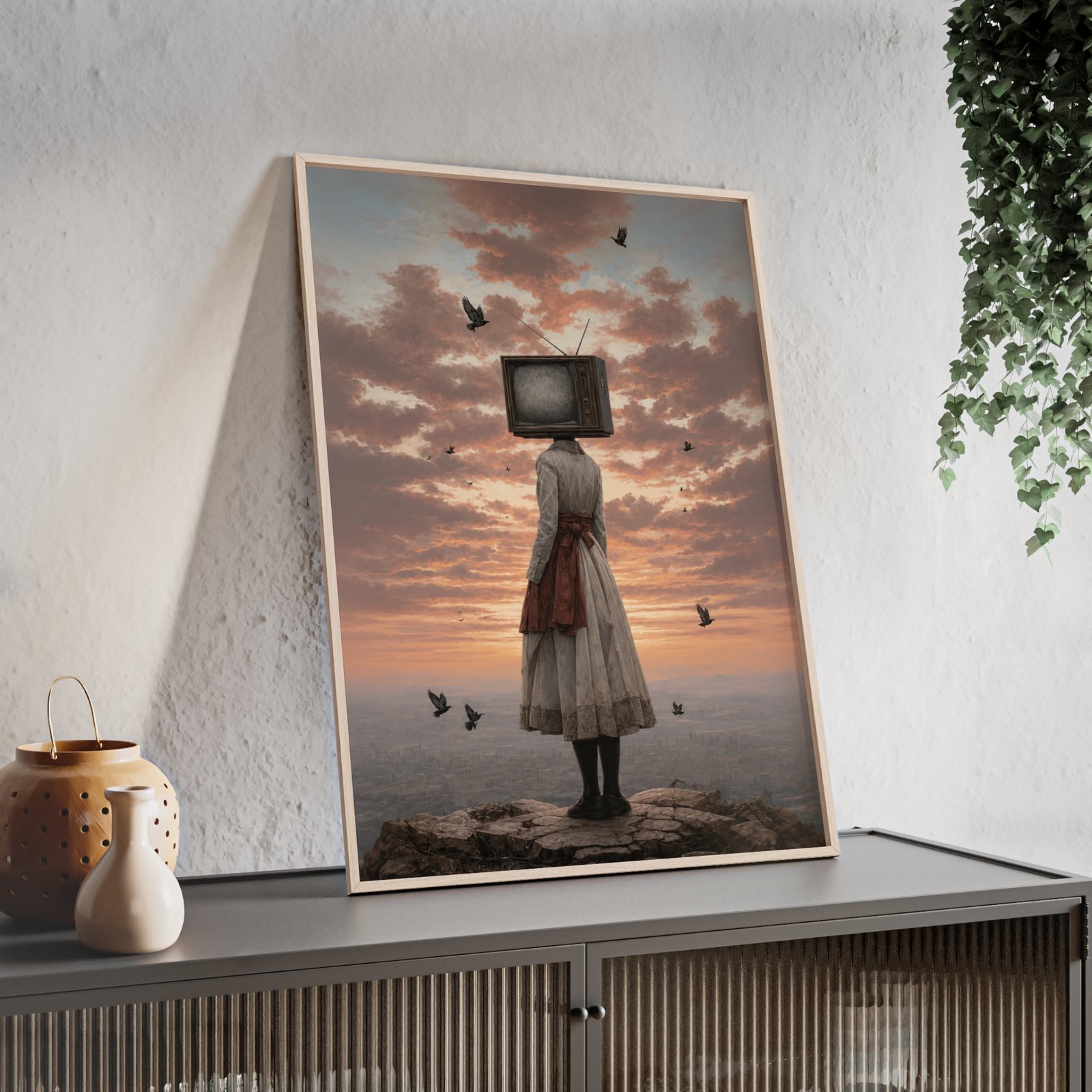 Surreal Vintage TV Head Framed Poster — Dreamscape Wall Art - Image 3