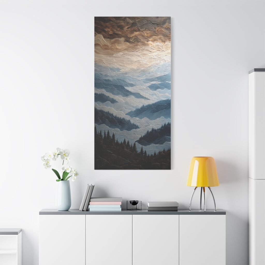 Misty Mountain Landscape Canvas Wall Art – Stretched Matte 1.25"