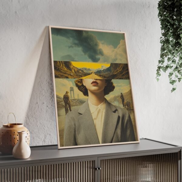Vintage Surreal Portrait Landscape Poster with Wooden Frame — Vintage Collage Wall Art - Image 2