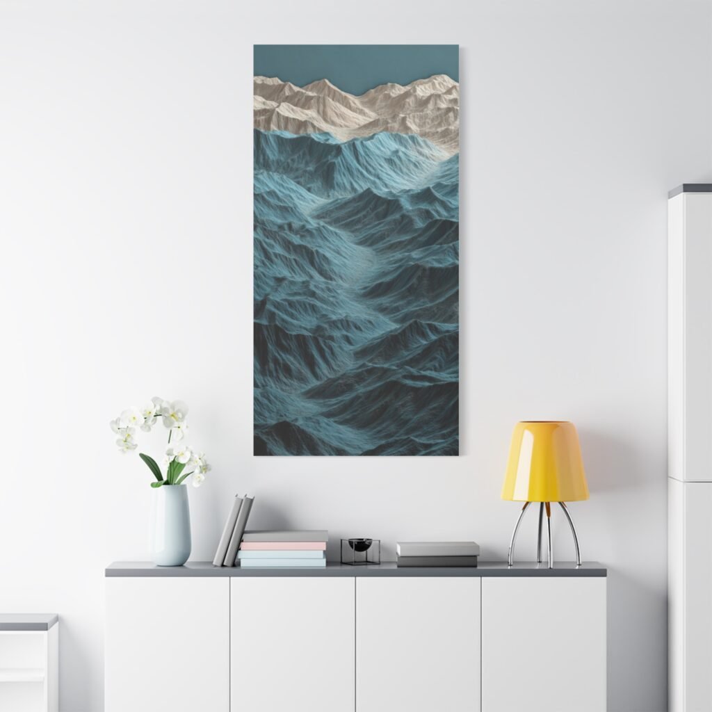 Abstract Ocean Waves Matte Canvas Art – Blue Textured Seascape Wall Decor