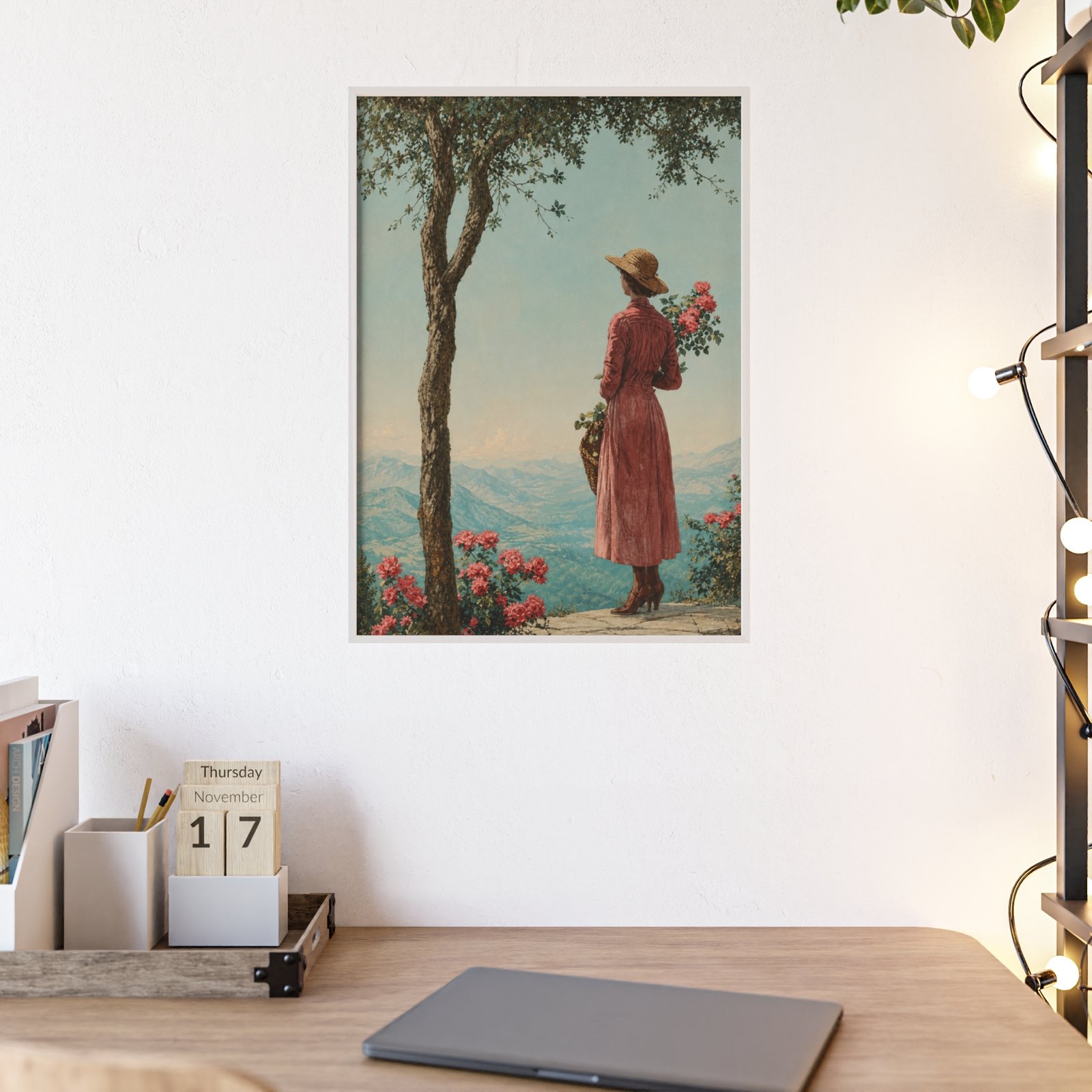 Vintage Woman in Red Dress Framed Poster — Scenic Floral Wall Art - Image 2