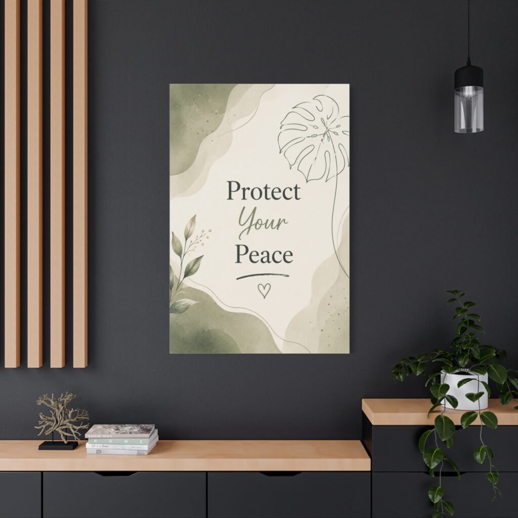 Protect Your Peace Canvas Wall Art – Botanical Inspirational Sign