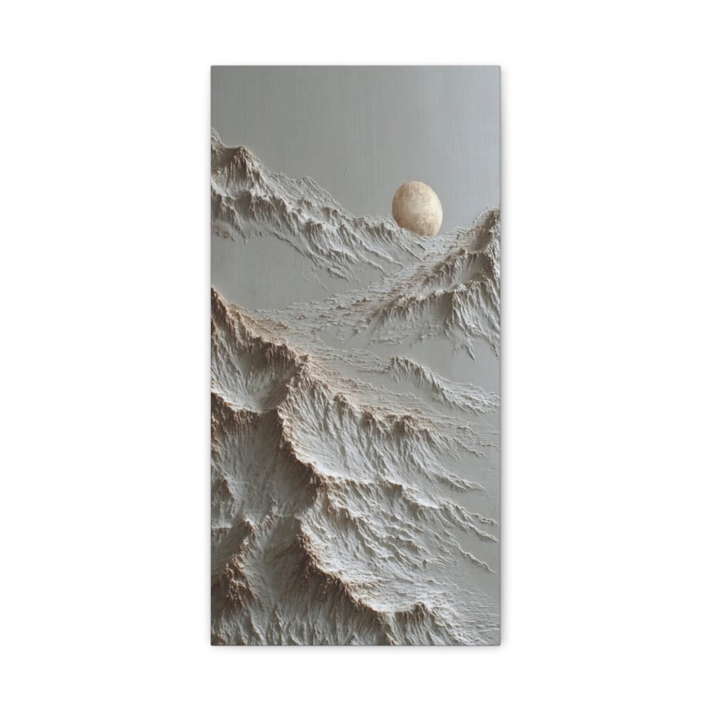 Moonlit Mountain Canvas Art - Textured Neutral Wall Decor