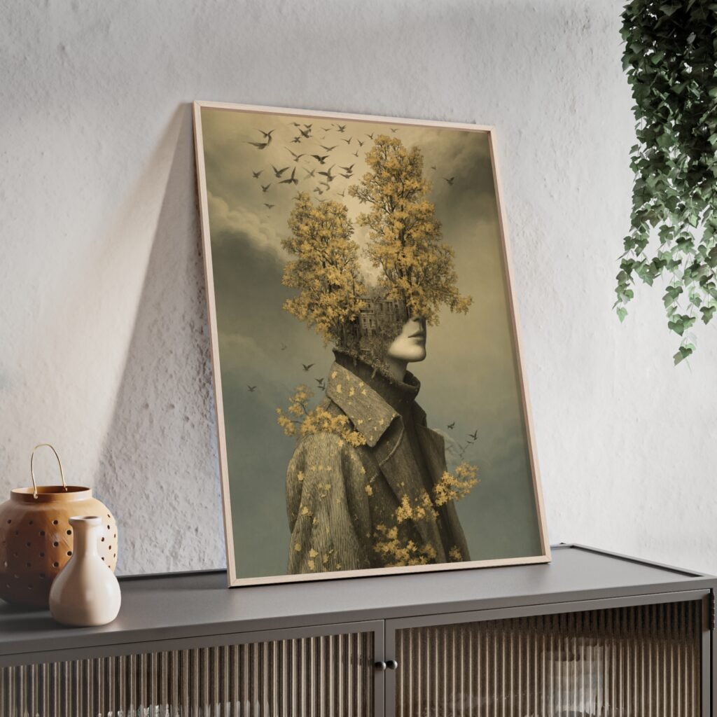 Surreal Woodland Portrait Poster — Vintage Framed Botanical Art Print