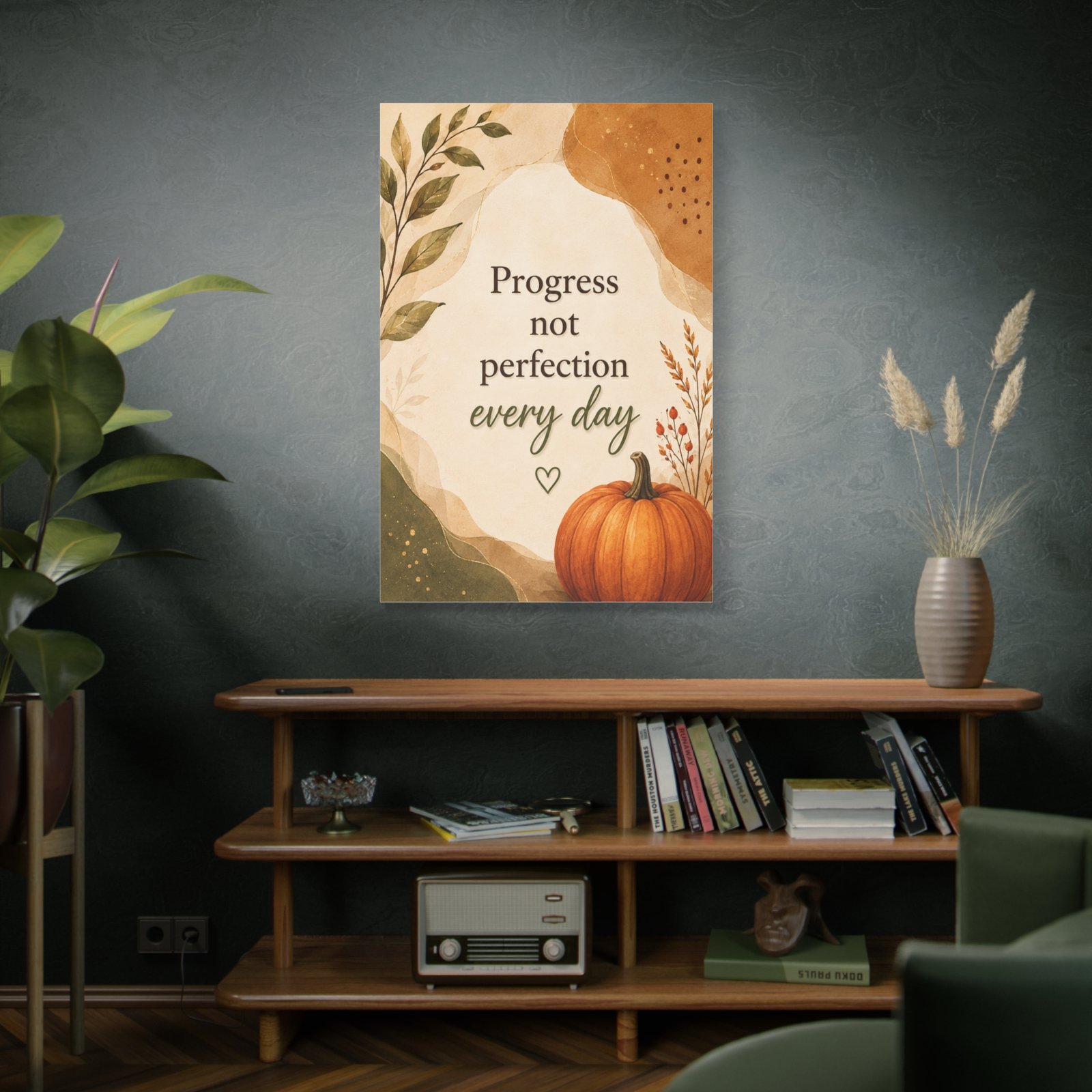Autumn Pumpkin Canvas Wall Art — "Progress Not Perfection Every Day" Motivational Quote - Image 5