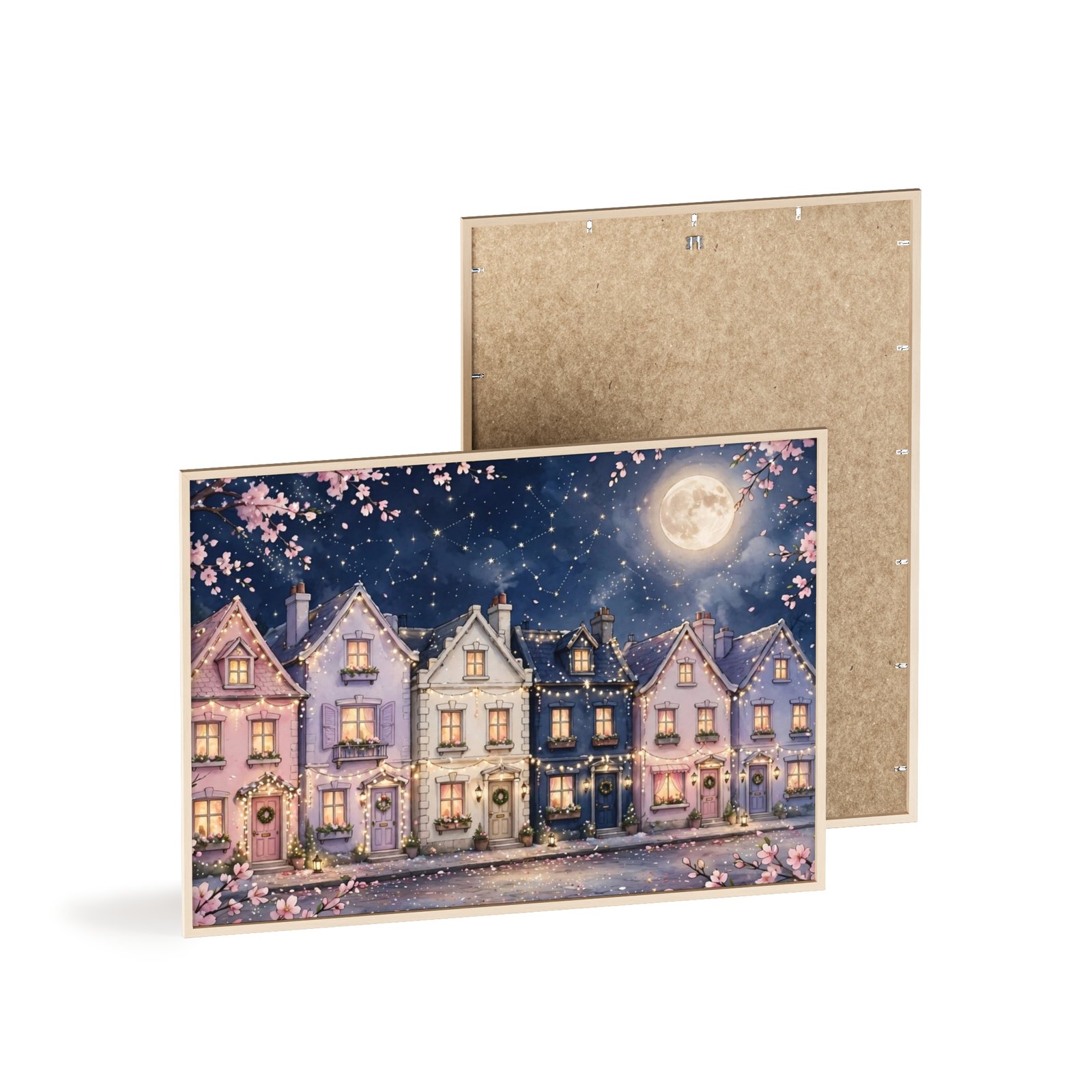 Framed Moonlit Cottage Street Poster — Wooden Frame Wall Art - Image 4