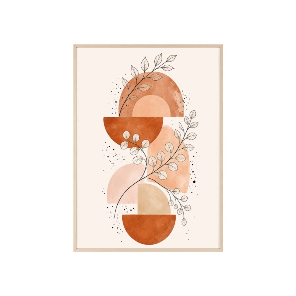 Boho Terracotta Botanical Poster with Wooden Frame