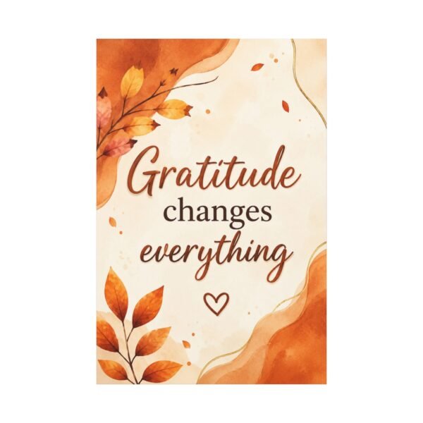 Gratitude Changes Everything Canvas Wall Art — Autumn Leaves Inspirational Quote - Image 2