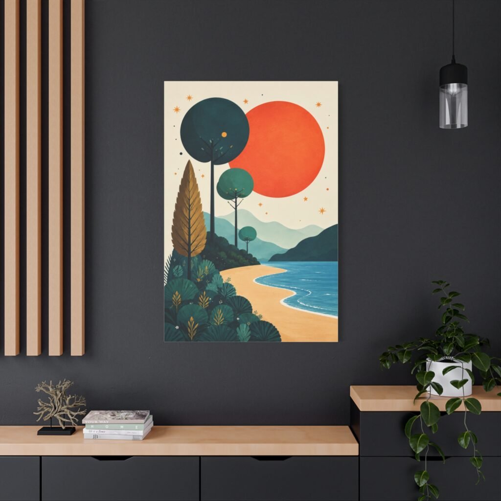 Modern Retro Sunset Beach Matte Canvas Wall Art