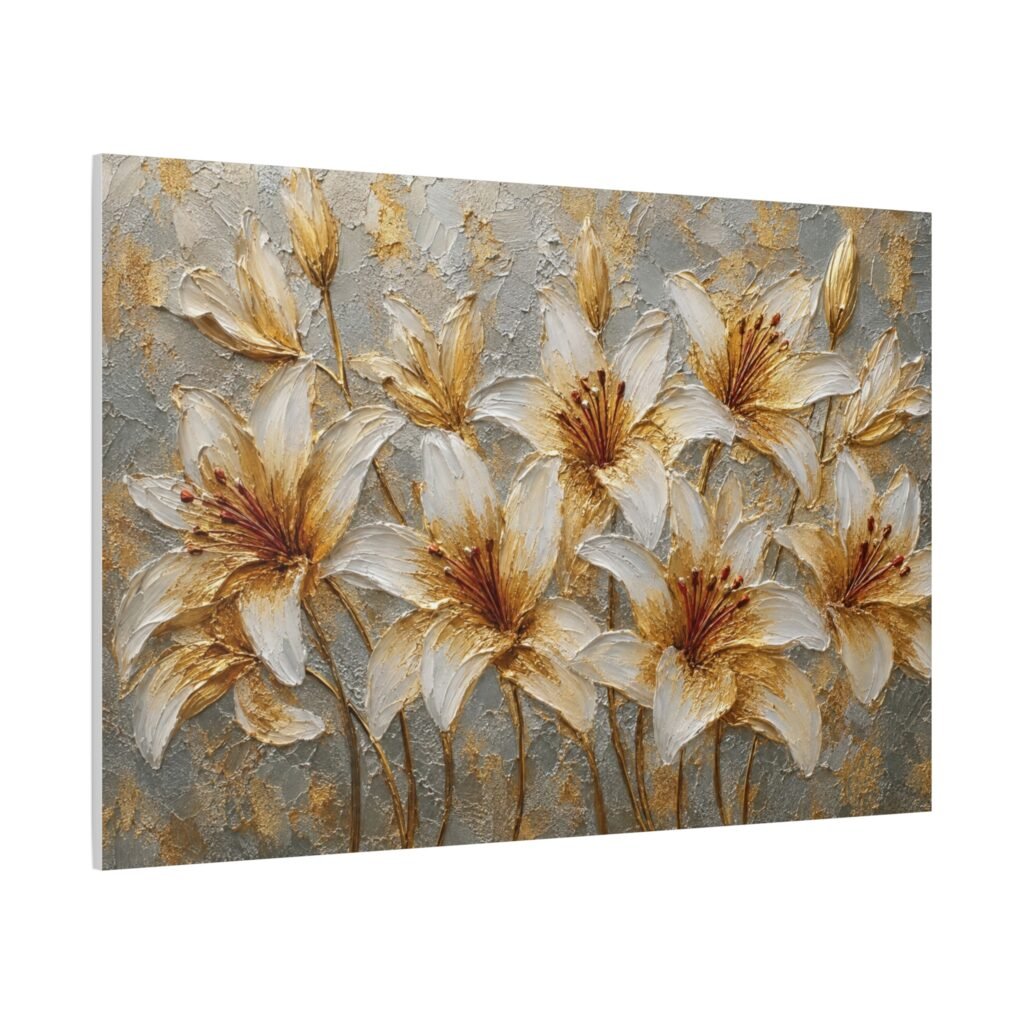 Gold and Ivory Lily Canvas Wall Art — Matte Stretched Floral Painting