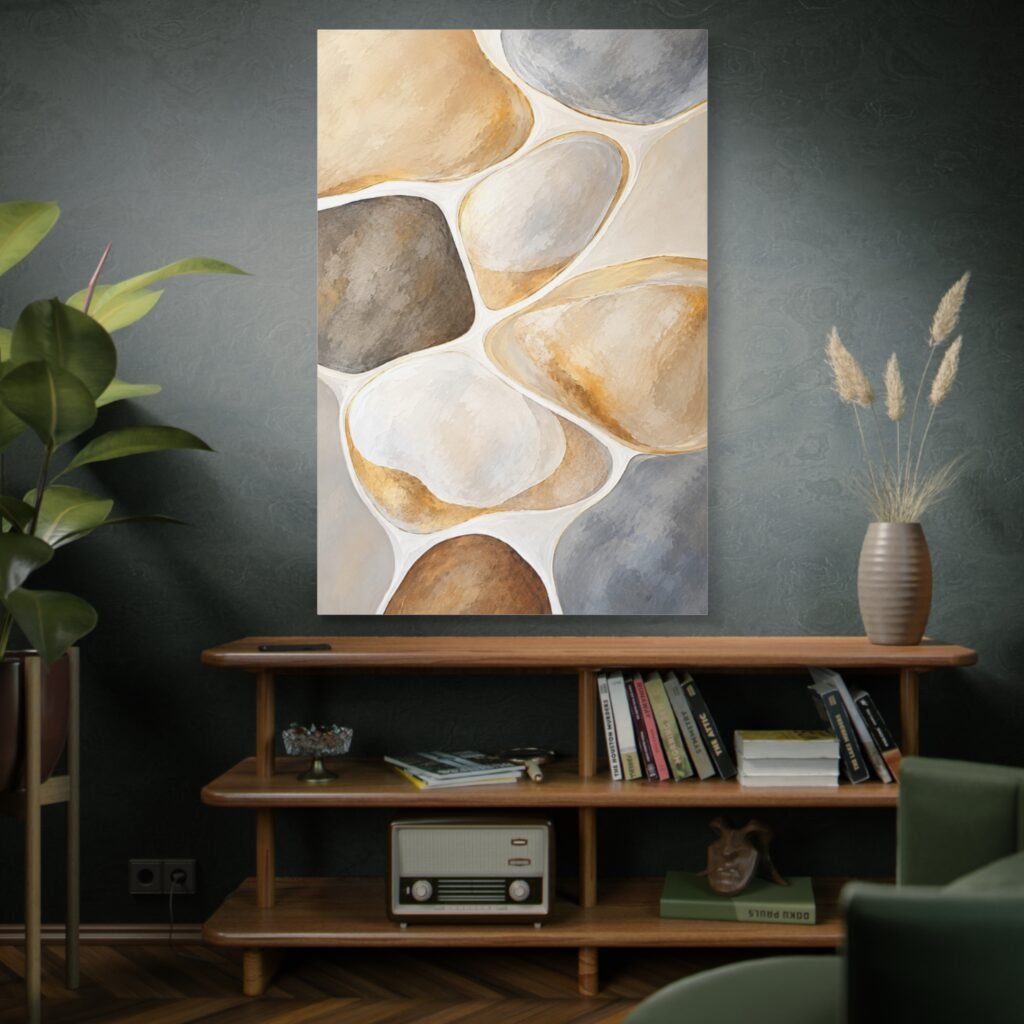 Abstract Pebble Art Canvas – Neutral Earthtone Wall Decor