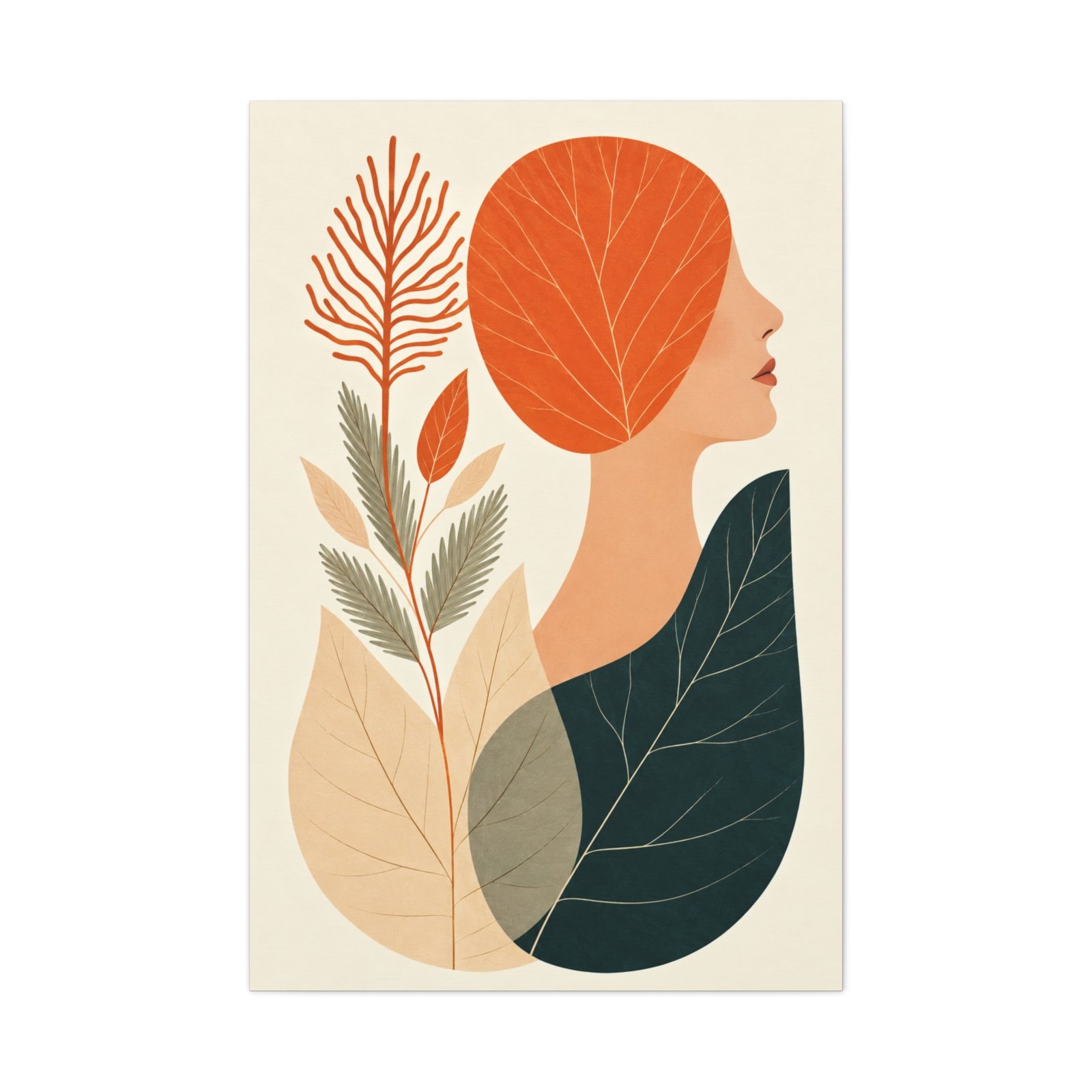 Abstract Woman & Leaves Matte Canvas Art – Stretched Wall Print - Image 2