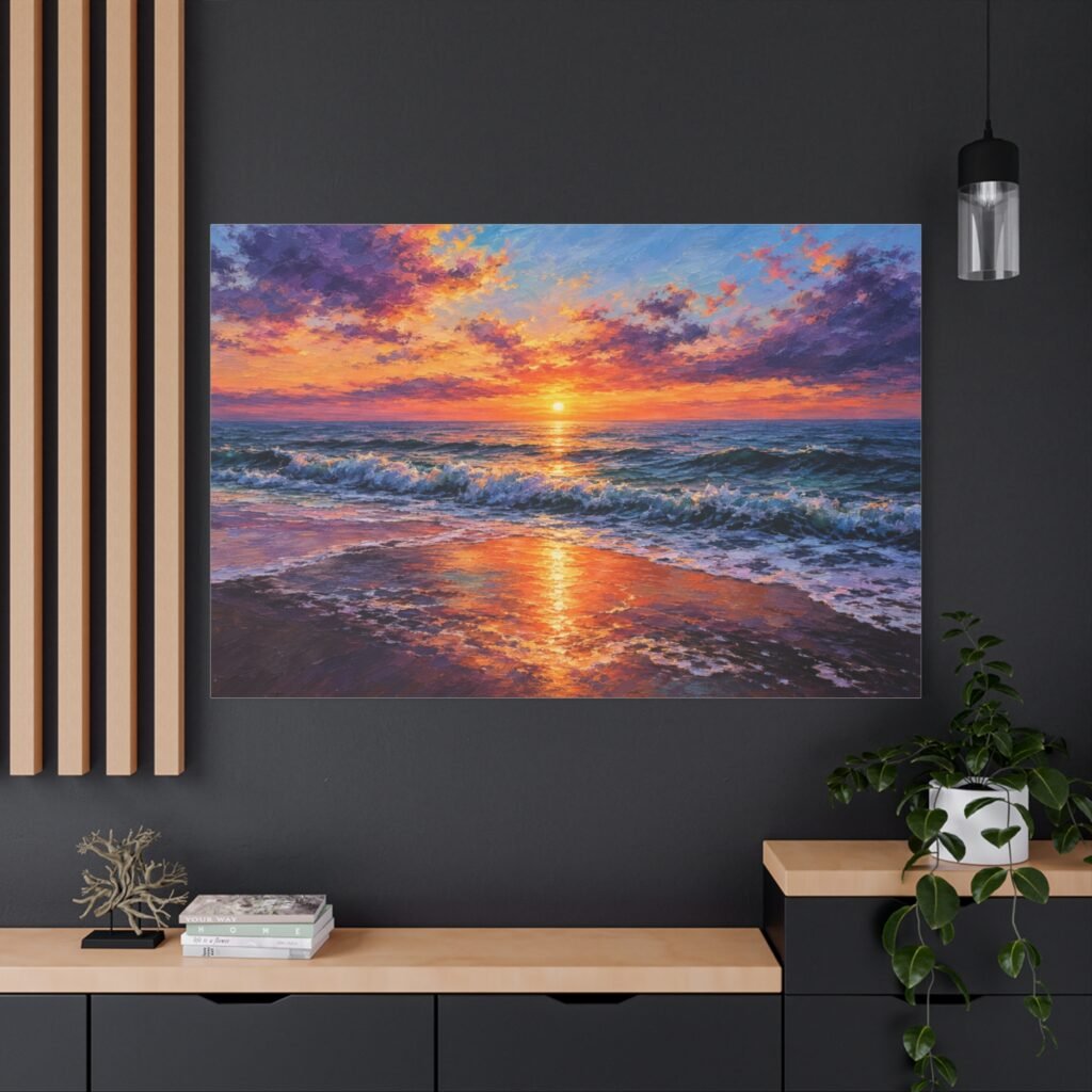 Sunset Ocean Canvas Print — Vibrant Seascape Matte Stretched Wall Art