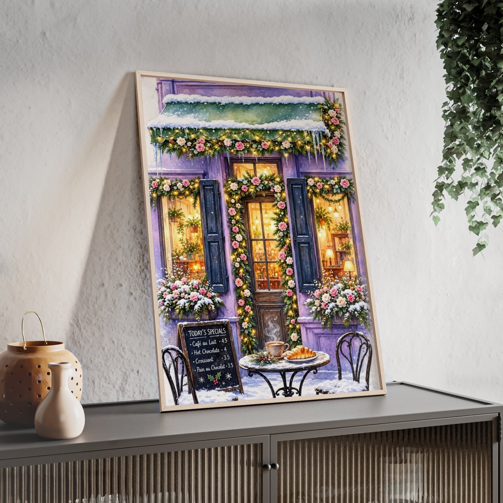 Winter Café Framed Poster — Cozy Snowy Bistro Wall Art - Image 3