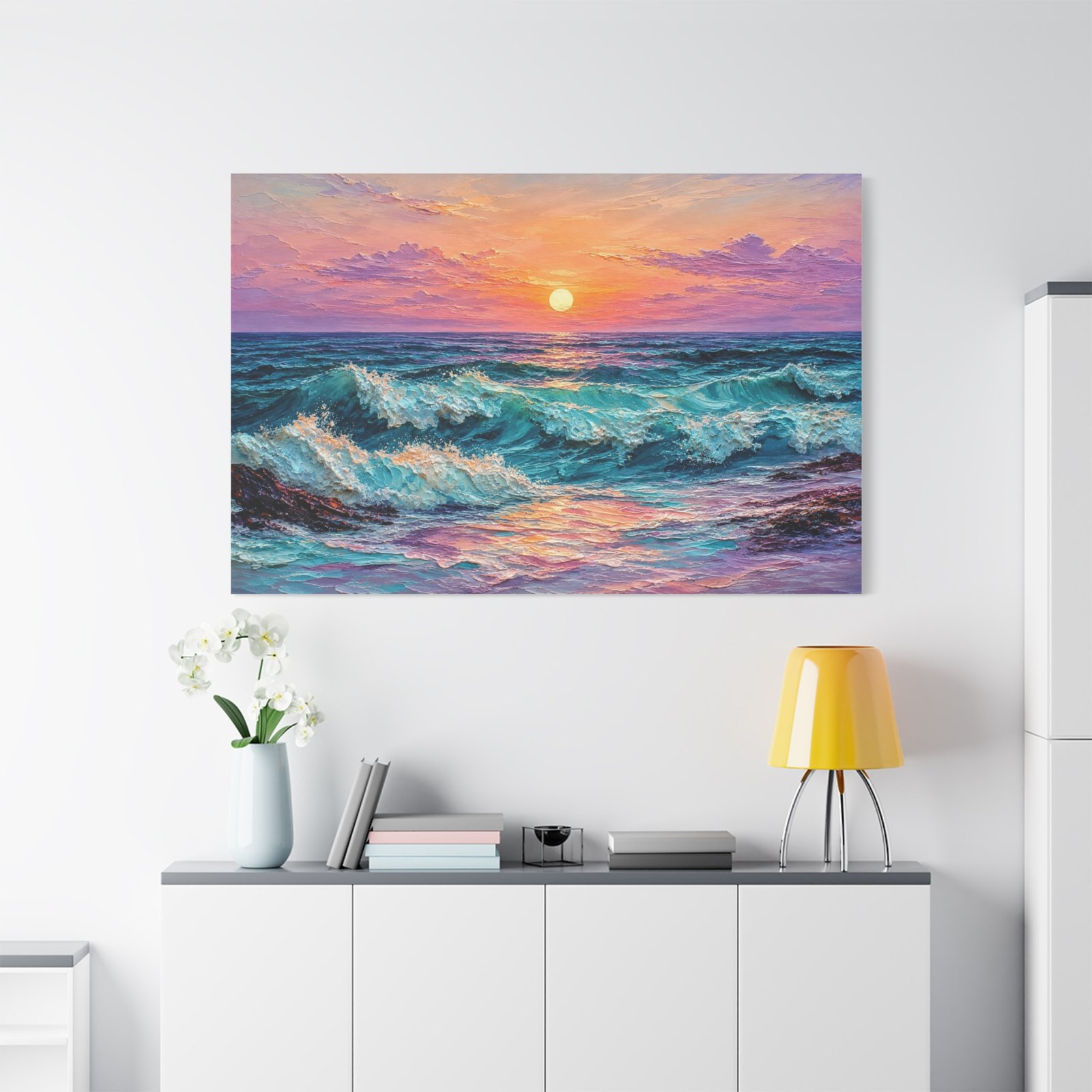 Sunset Ocean Waves Matte Canvas Print — Seaside Beach Wall Art - Image 55