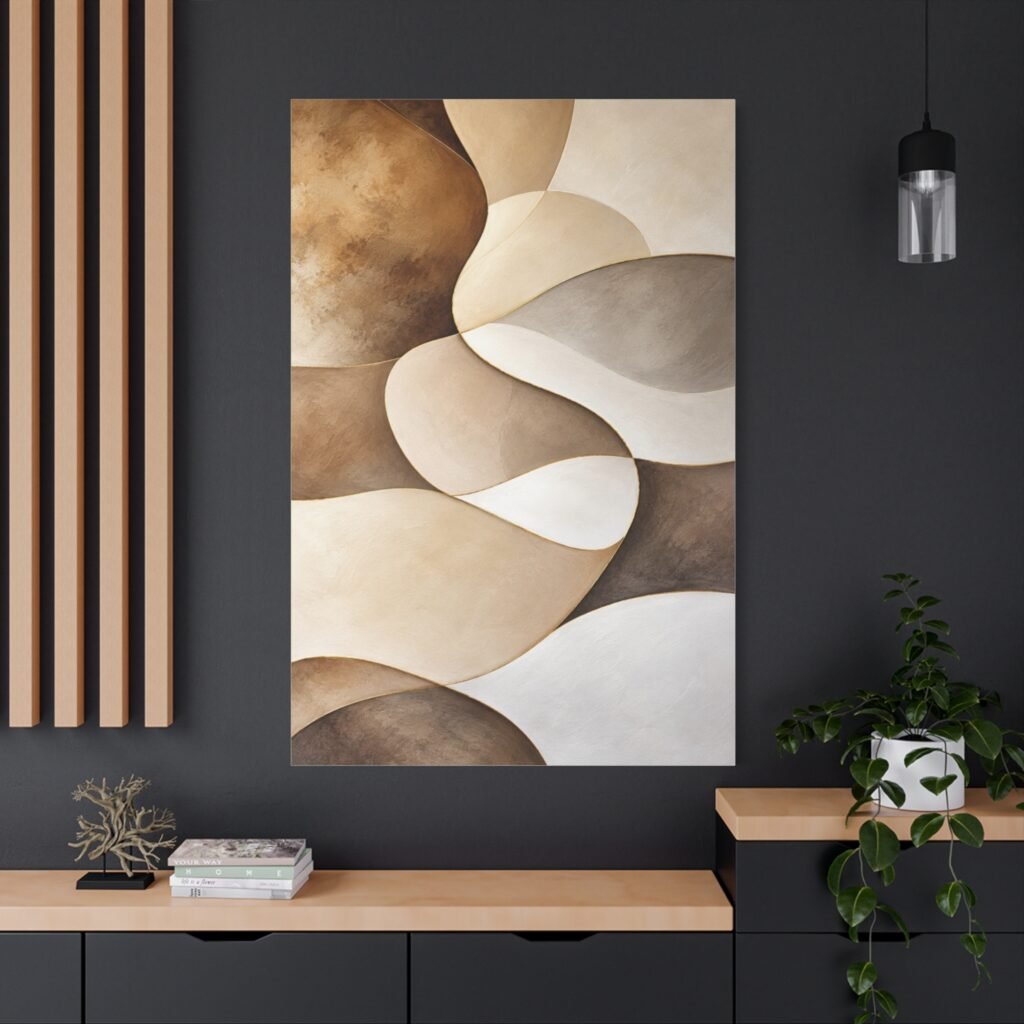 Abstract Neutral Tones Canvas Wall Art — Organic Wave Shapes