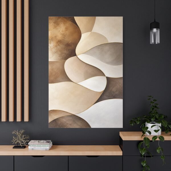 Abstract Neutral Tones Canvas Wall Art — Organic Wave Shapes - Image 4