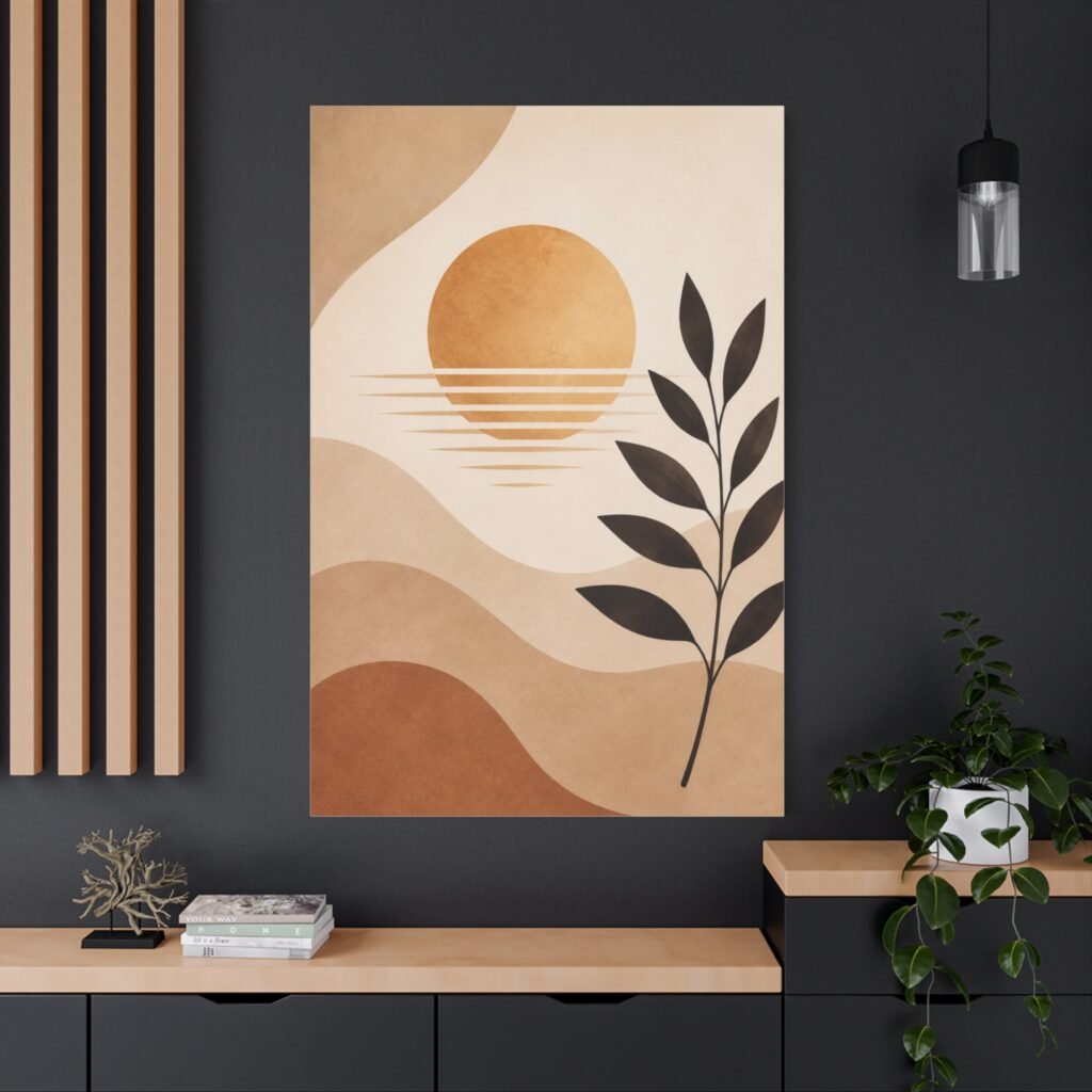 Abstract Earth Tone Sunset Canvas — Minimal Botanical Wall Art