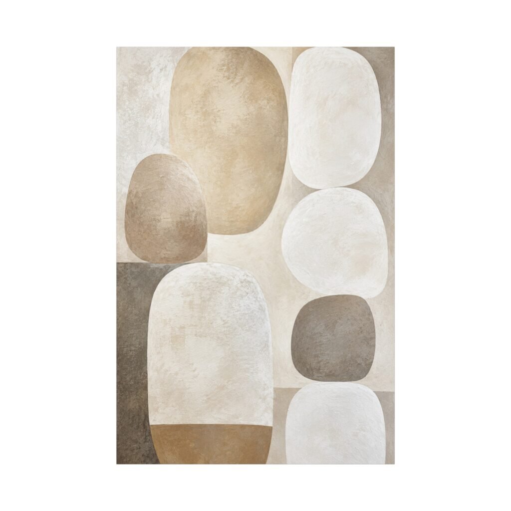 Neutral Abstract Canvas Wall Art — Earth Tone Organic Shapes, Matte Stretched Canvas