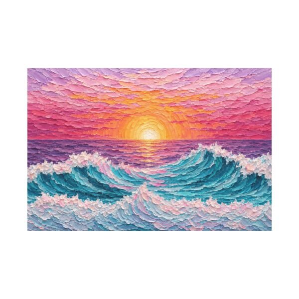 Sunset Ocean Waves Matte Canvas Wall Art — Vibrant Seascape Sunset Painting - Image 1
