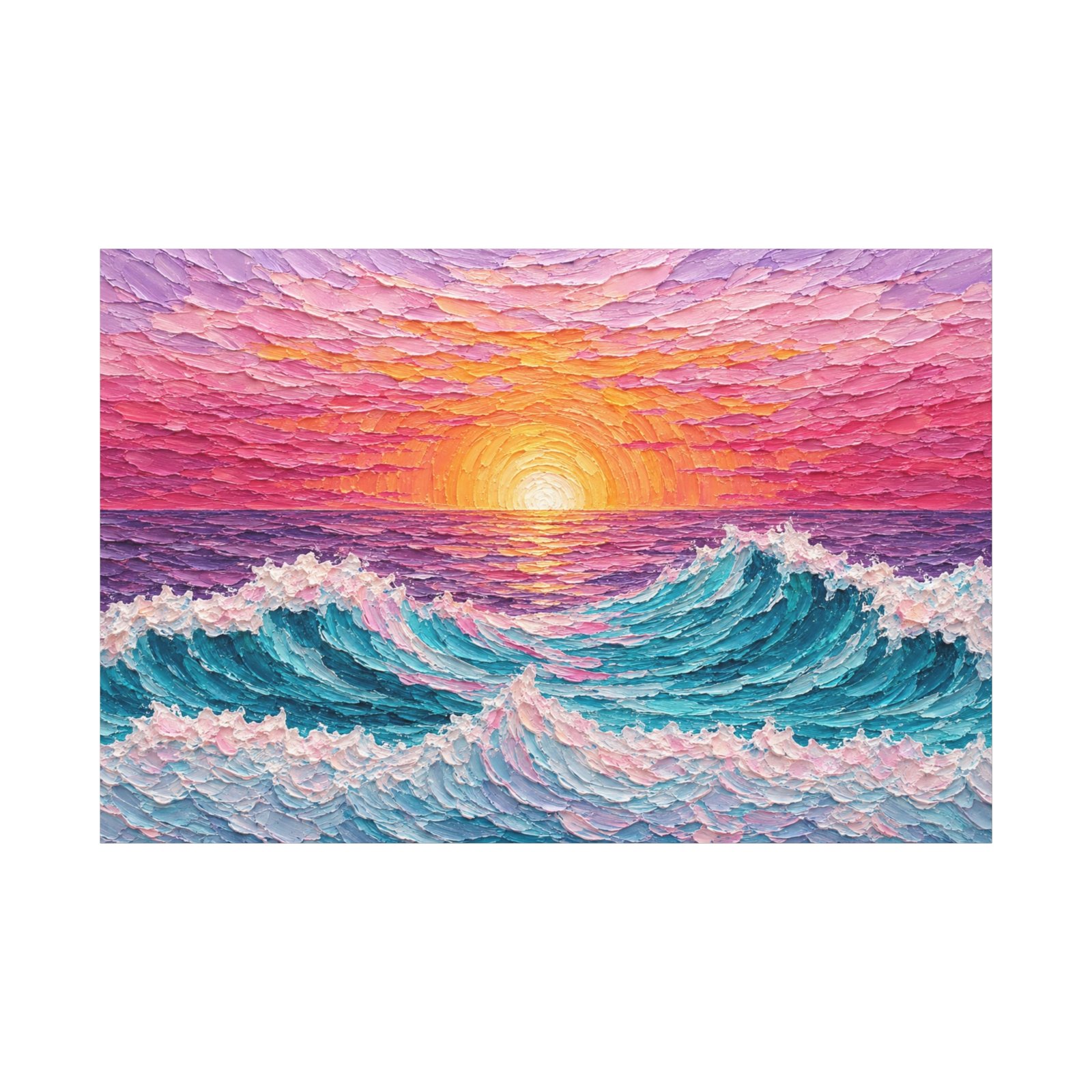 Sunset Ocean Waves Matte Canvas Wall Art — Vibrant Seascape Sunset Painting - Image 1