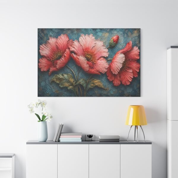 Pink Poppy Floral Canvas Wall Art — Stretched Matte 1.25" - Image 1