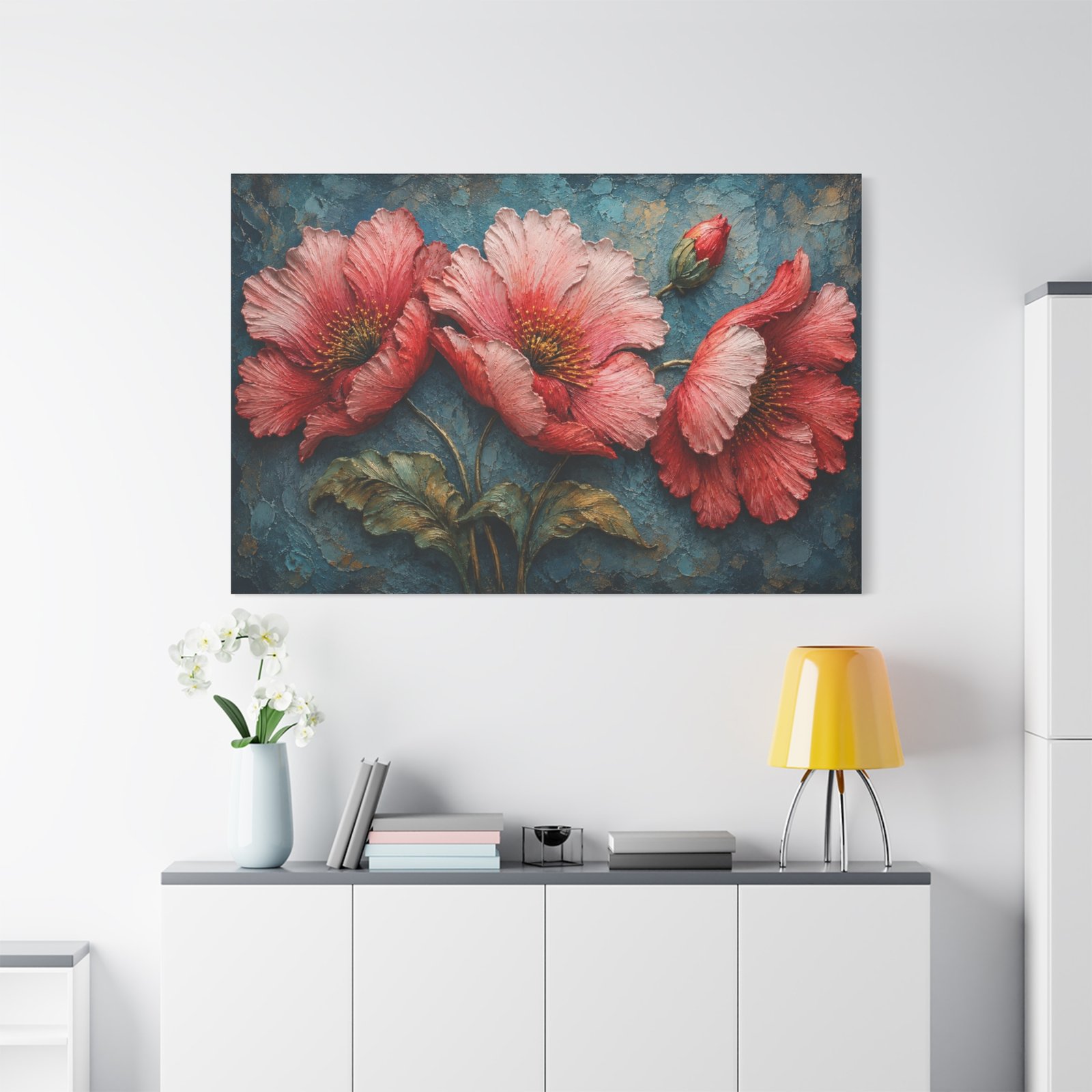 Pink Poppy Floral Canvas Wall Art — Stretched Matte 1.25" - Image 1