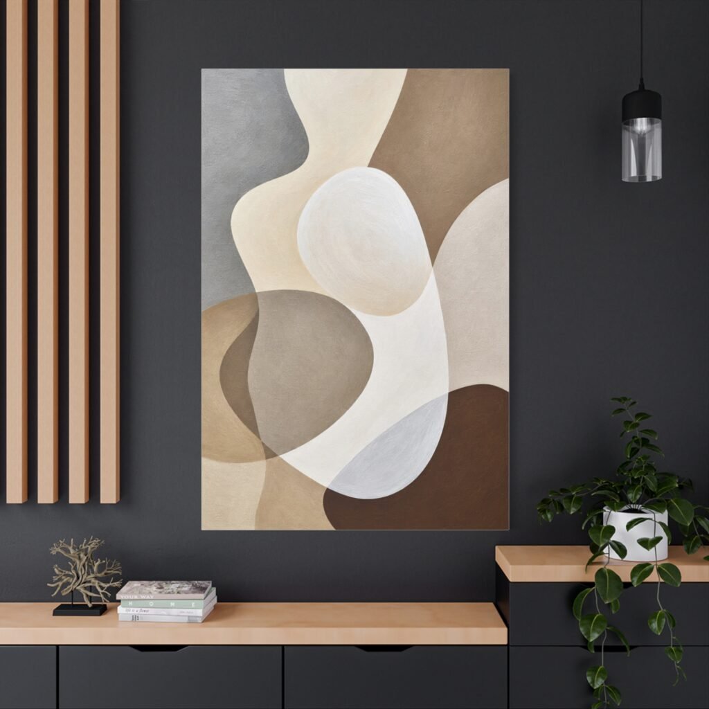 Abstract Neutral Shapes Canvas Wall Art — Modern Minimalist Beige Brown Stretched Print