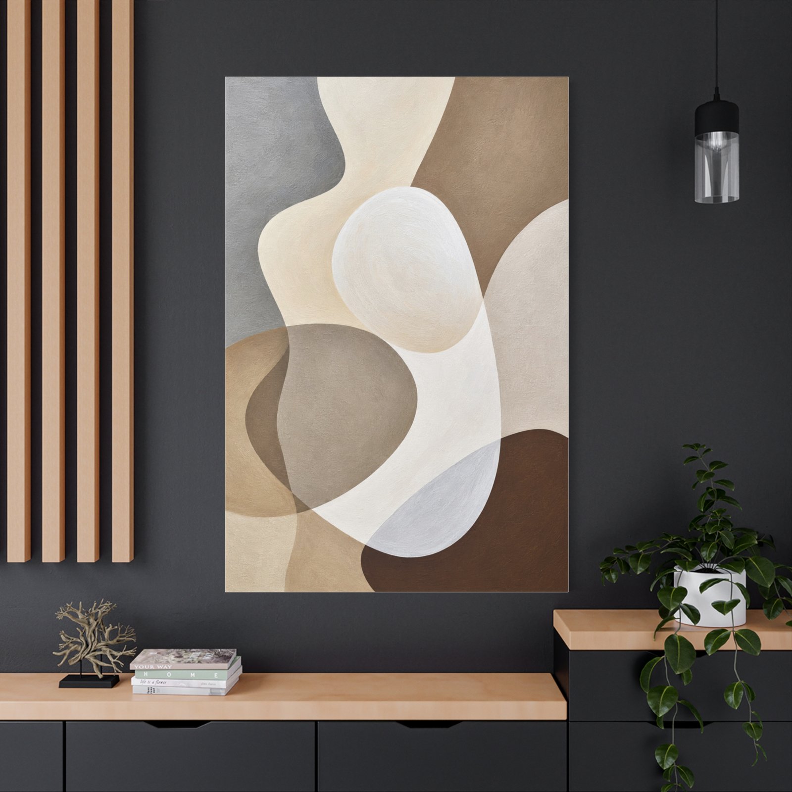 Abstract Neutral Shapes Canvas Wall Art — Modern Minimalist Beige Brown Stretched Print - Image 4