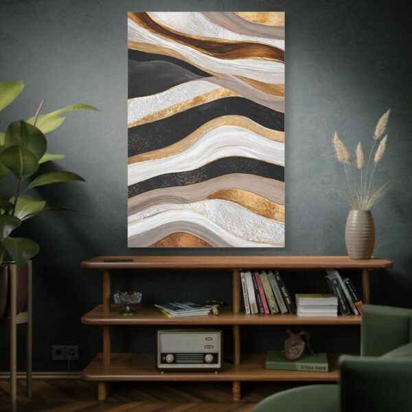Abstract Gold & Black Wave Matte Canvas Art – Stretched 1.25" - Image 5