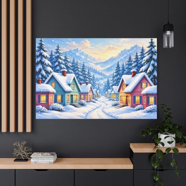 Winter Village Canvas Print — Snowy Mountain Cottage Wall Art - Image 4