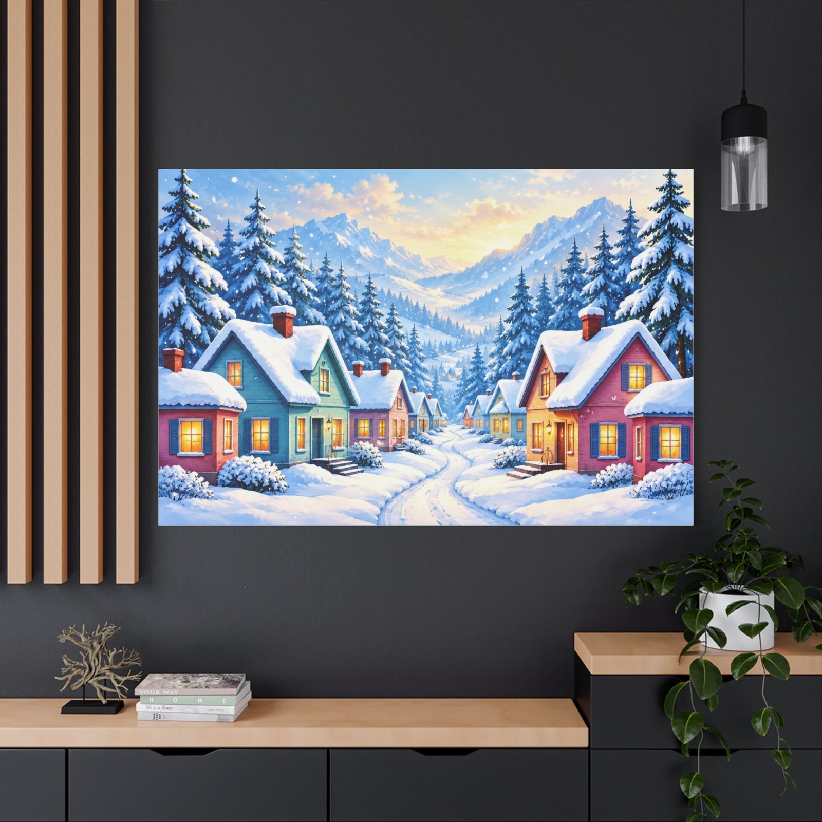 Winter Village Canvas Print — Snowy Mountain Cottage Wall Art - Image 4