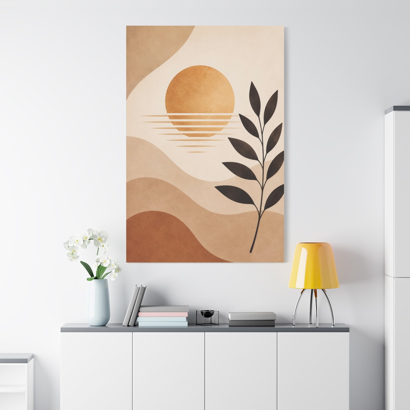 Abstract Earth Tone Sunset Canvas — Minimal Botanical Wall Art - Image 1