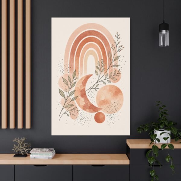 Boho Moon & Rainbow Canvas Wall Art — Earthy Botanical Nursery Decor - Image 4