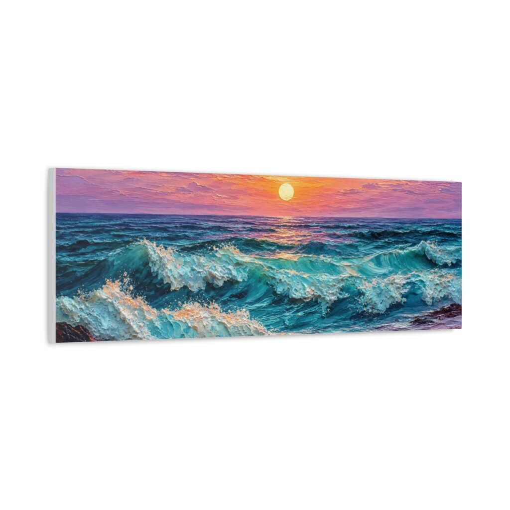 Sunset Ocean Waves Matte Canvas Print — Seaside Beach Wall Art