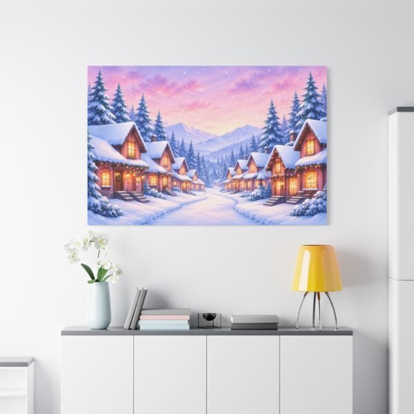 Winter Village Canvas Print — Snowy Cabin Holiday Wall Art - Image 3