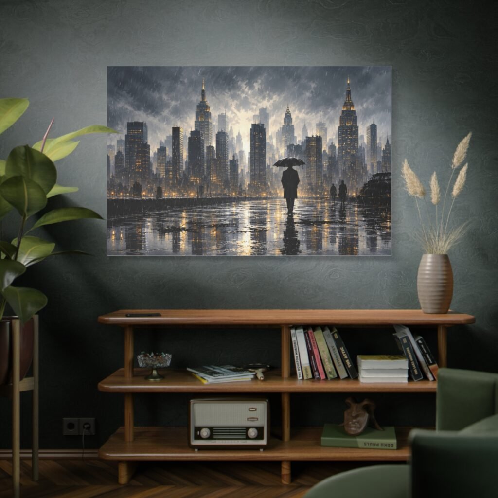 City Rainscape Matte Canvas Wall Art — Stretched 1.25"