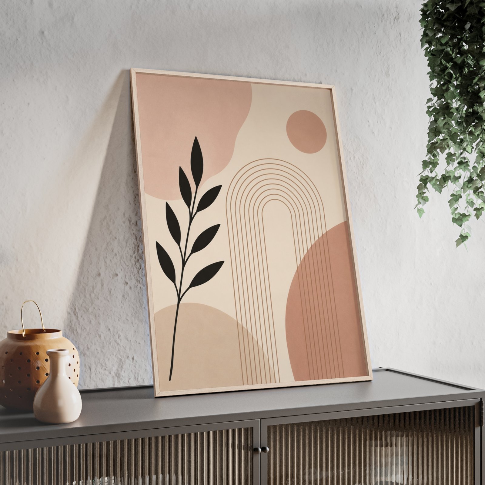 Abstract Boho Arch Poster with Wooden Frame — Minimalist Earth-Tone Wall Art - Image 2