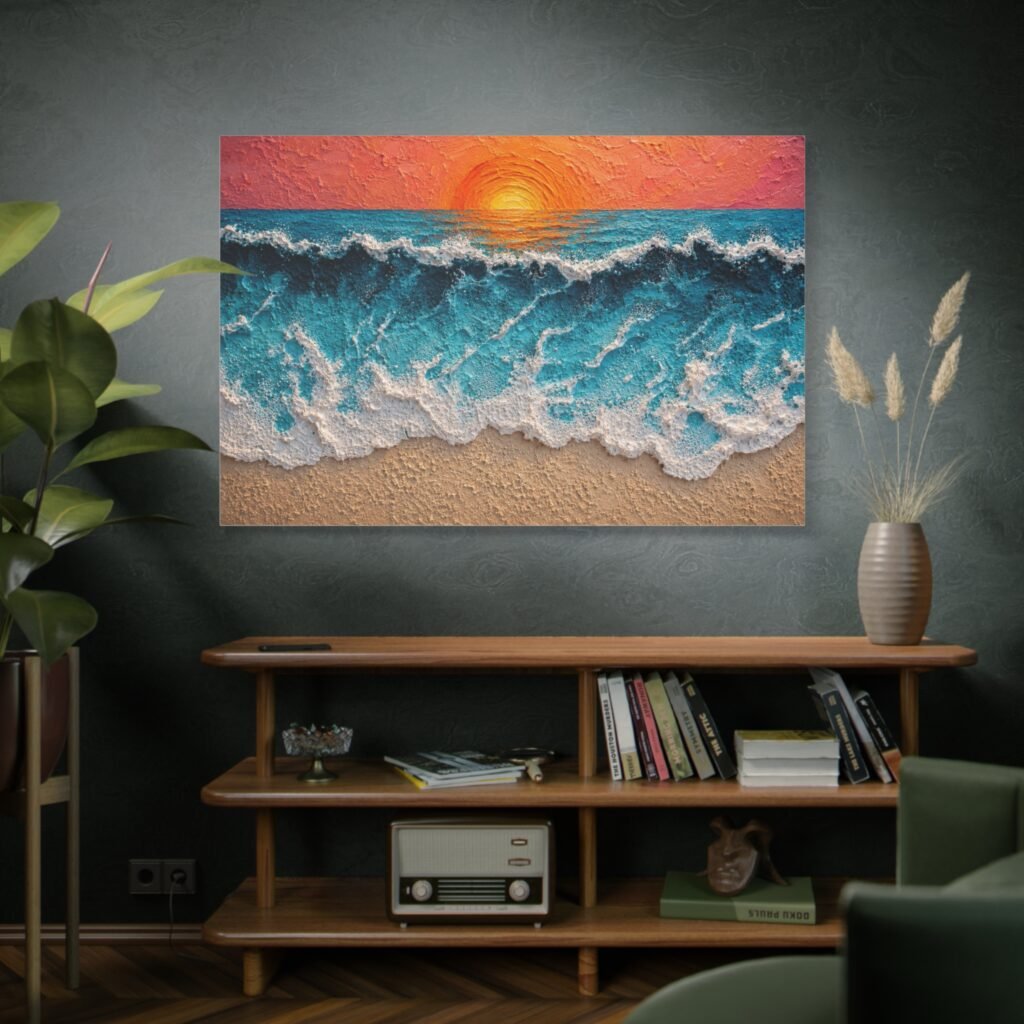 Sunset Ocean Waves Matte Canvas Wall Art — Stretched Beach Painting