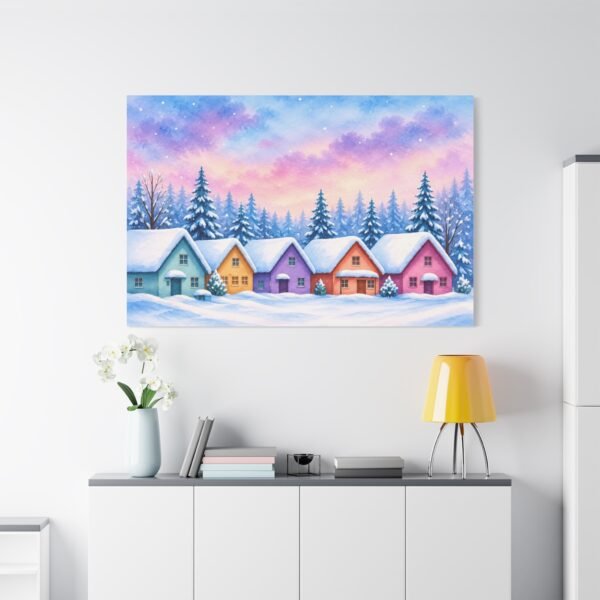 Winter Village Canvas Wall Art — Colorful Snowy Houses Matte Stretched Print - Image 3
