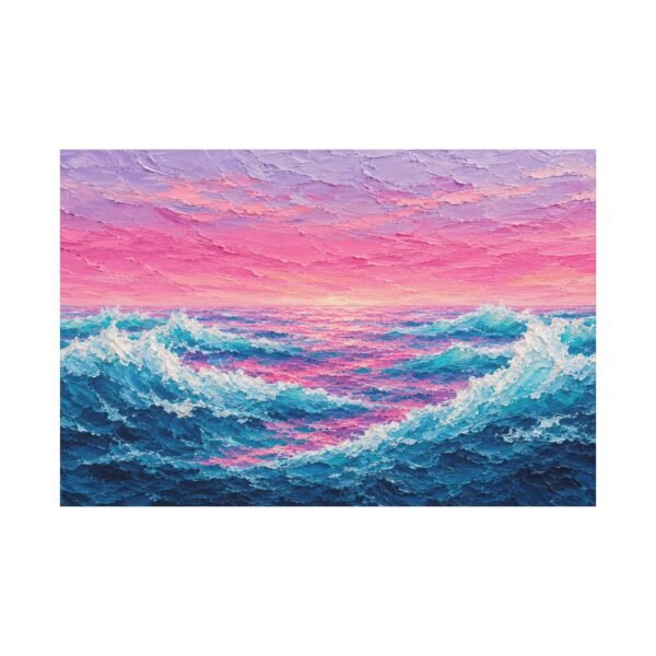Ocean Sunset Canvas Wall Art — Pink & Teal Seascape Matte Stretched Canvas - Image 1