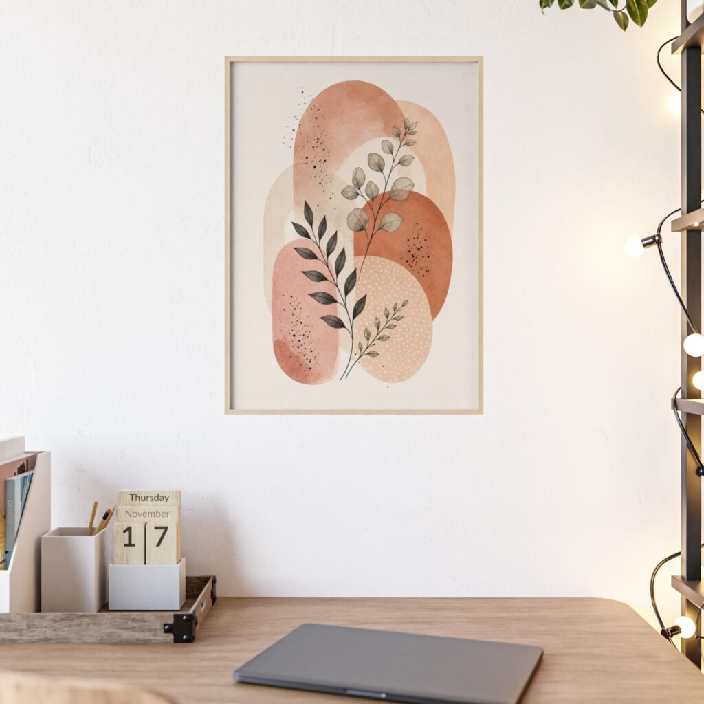 Boho Abstract Print — Framed Poster with Wooden Frame