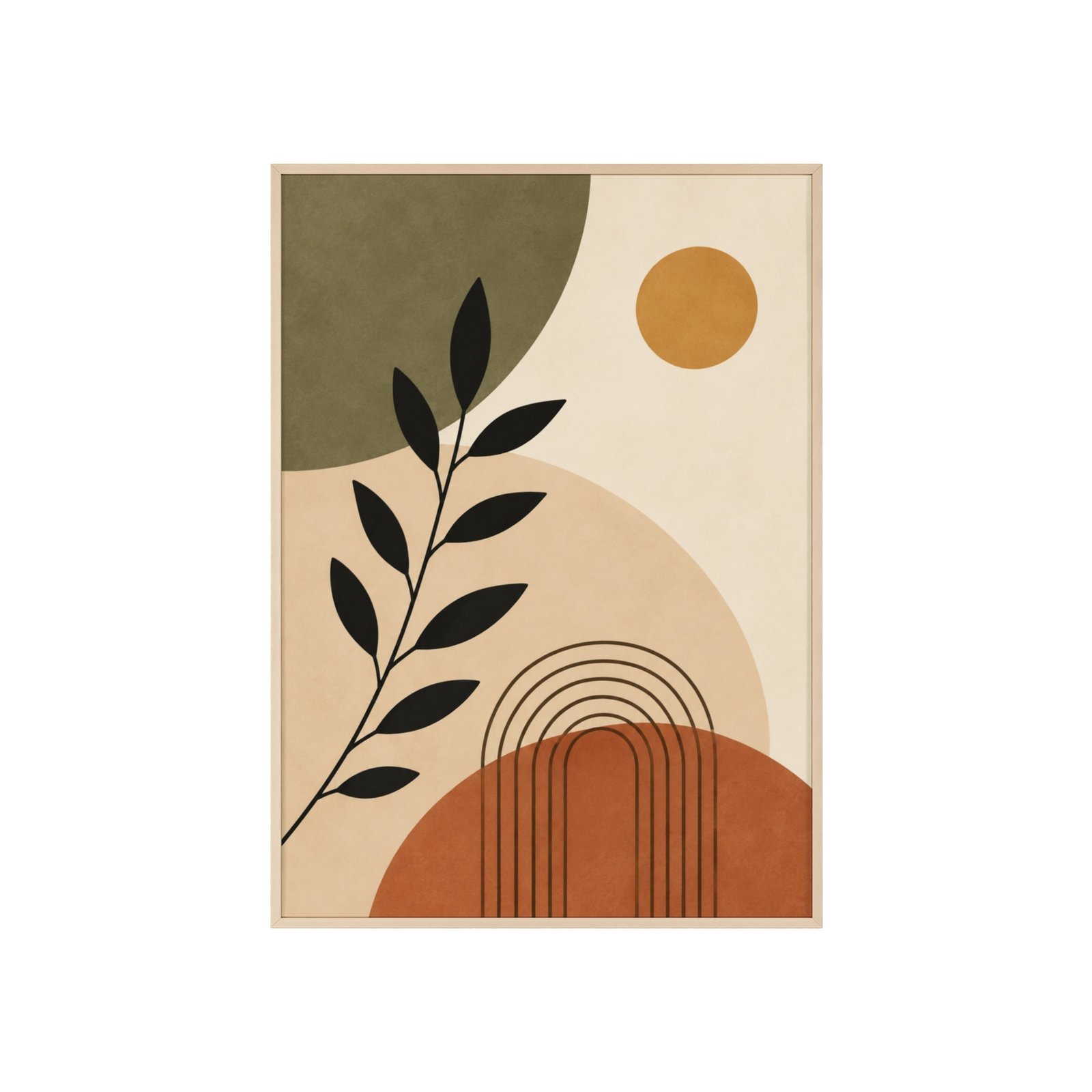 Boho Poster with Wooden Frame — Midcentury Earth Tone Wall Art - Image 1