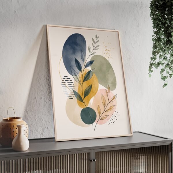Boho Botanical Poster with Wooden Frame — Neutral Watercolor Wall Art - Image 3