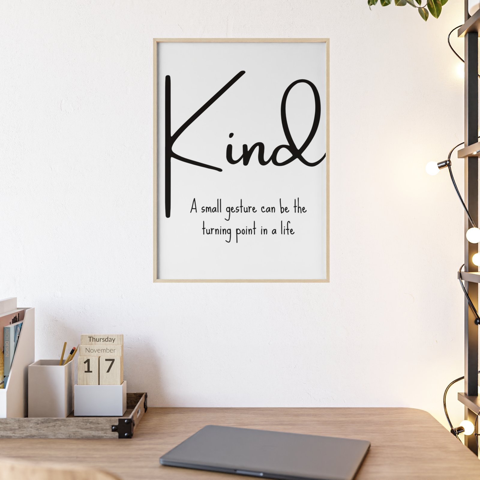 Kind Inspirational Poster with Wooden Frame — "A small gesture can be the turning point in a life" - Image 3