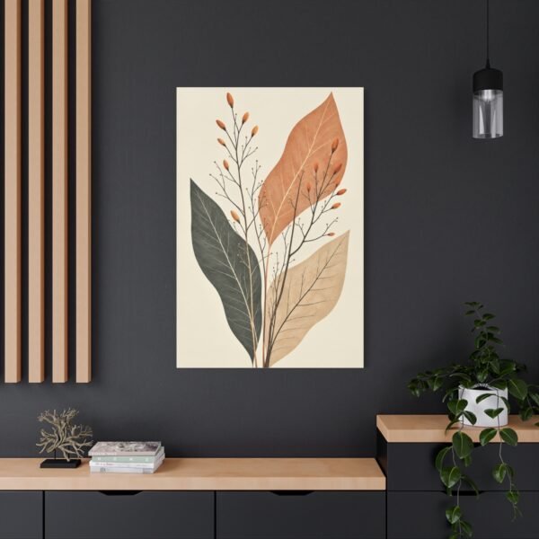 Botanical Minimalist Canvas Wall Art — Earth Tone Leaf Print (Matte Stretched) - Image 4