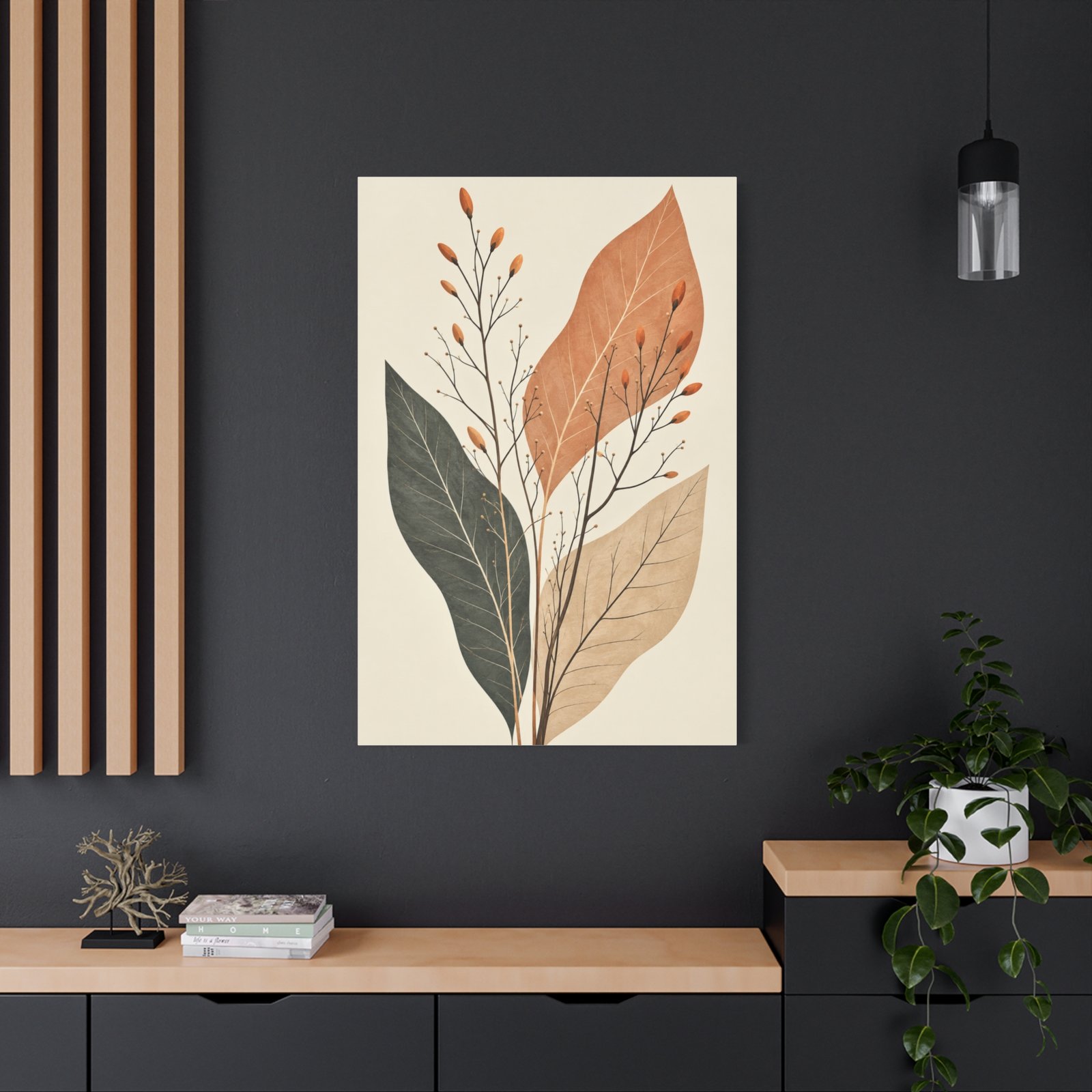 Botanical Minimalist Canvas Wall Art — Earth Tone Leaf Print (Matte Stretched) - Image 4