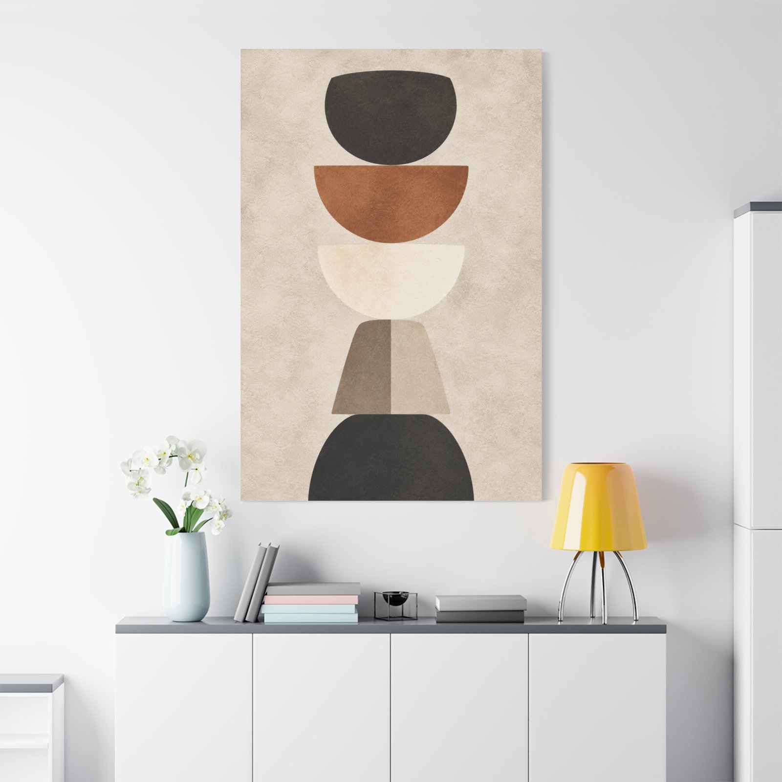 Abstract Earth Tone Stacked Shapes Canvas - Image 1