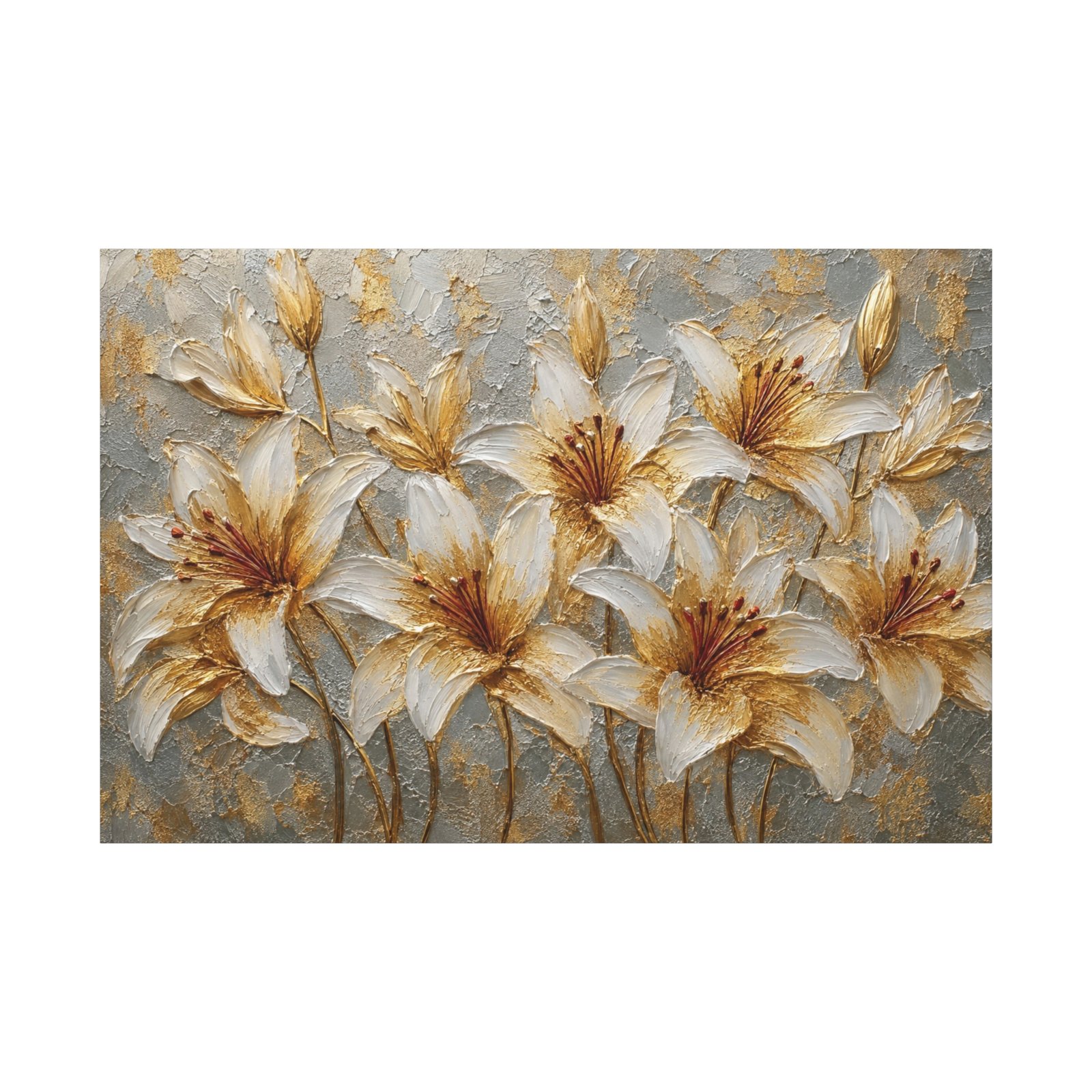 Gold and Ivory Lily Canvas Wall Art — Matte Stretched Floral Painting - Image 2