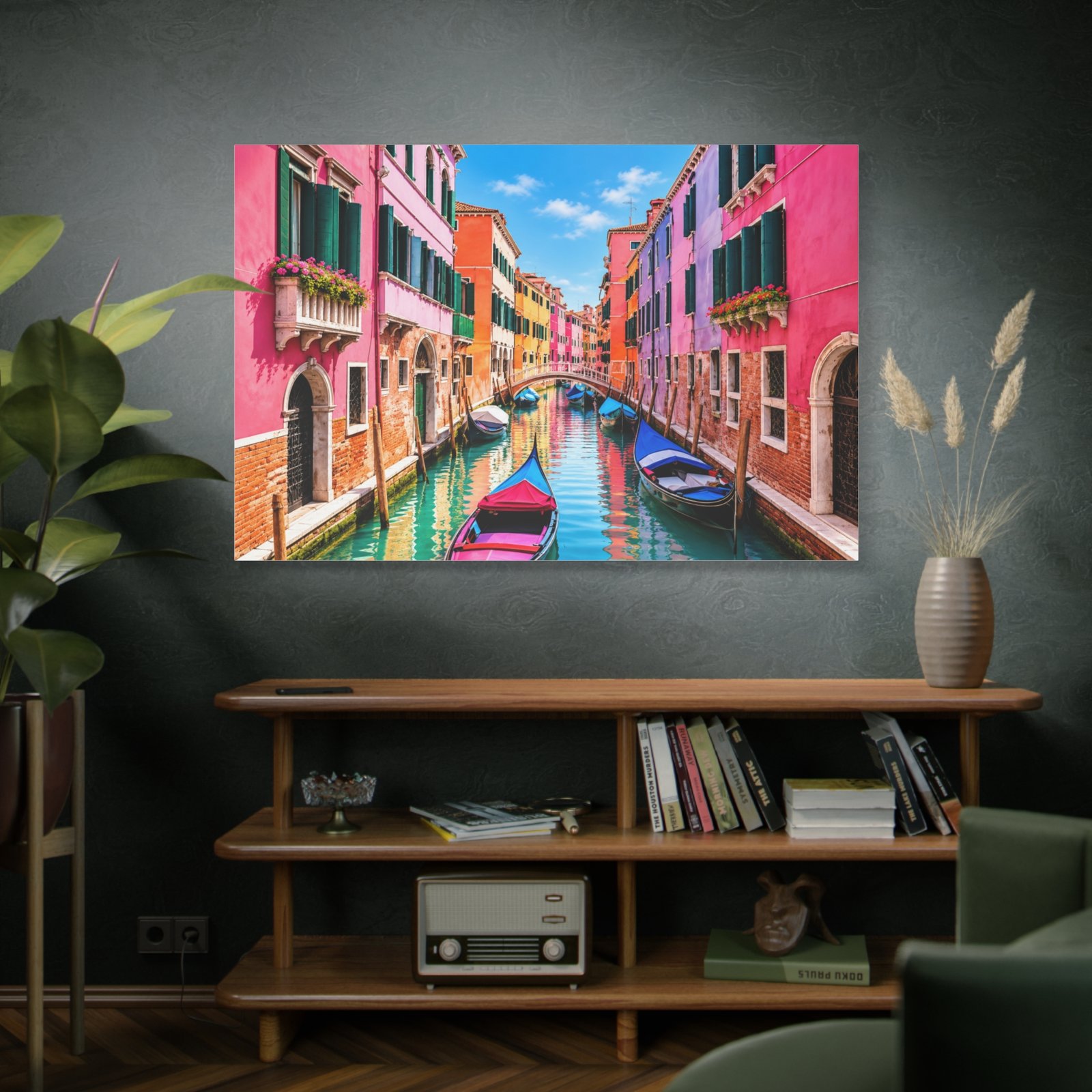 Venetian Canal Matte Canvas Wall Art — Colorful Venice Boat Print, Stretched 1.25" - Image 5
